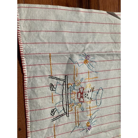 Vintage Red Pinstriped Hand Embroidered Chef cooking Hand Towel - Picture 7 of 8